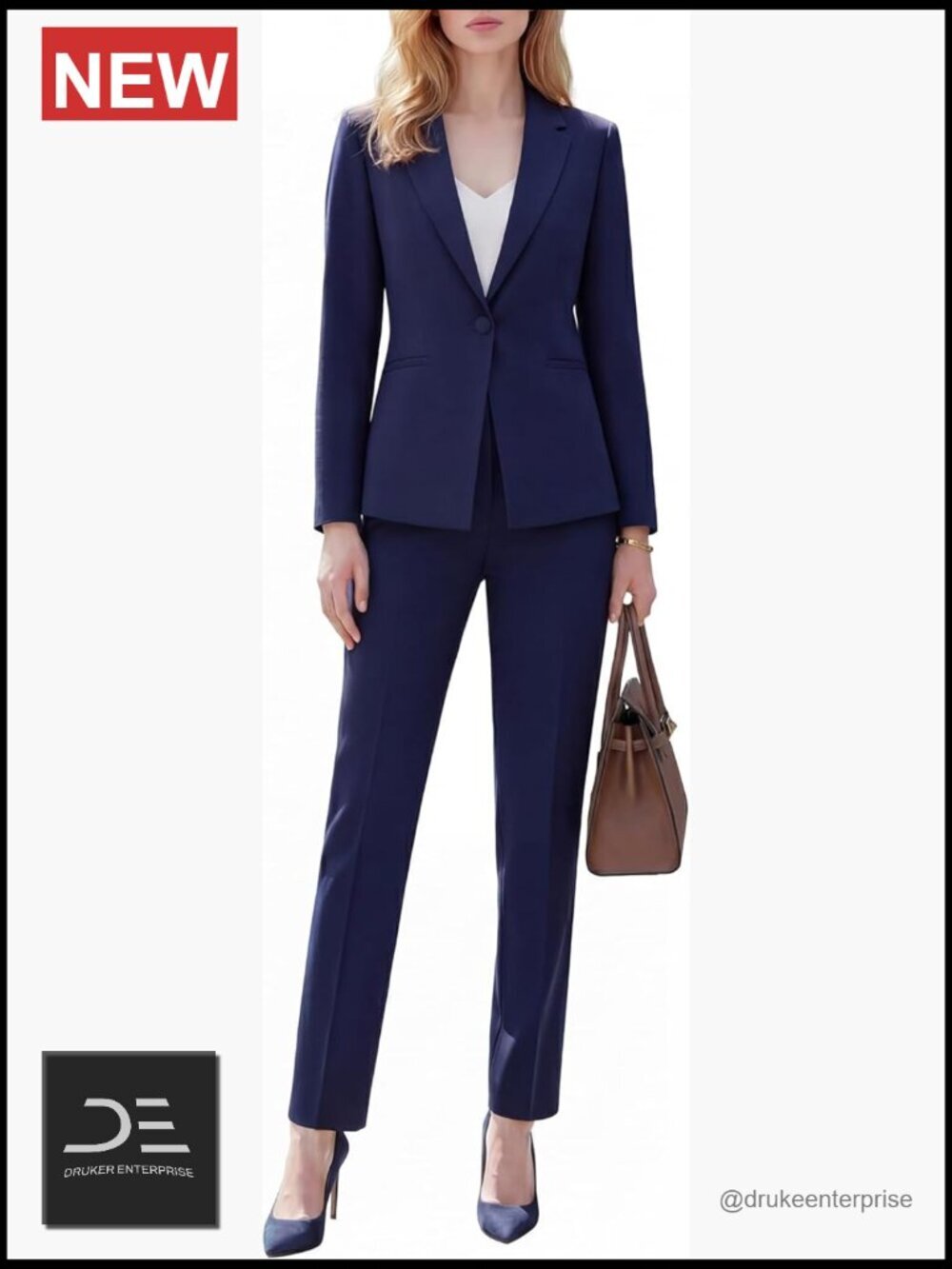 Wrinkle-Free 2-Piece Suit Set Blazer & Matching Pants with Pockets